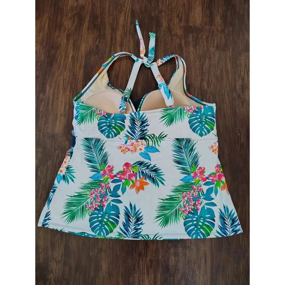 Kim Gravel Swimsuits For All 22W Tropical Floral Tankini Swim Top Plus Size